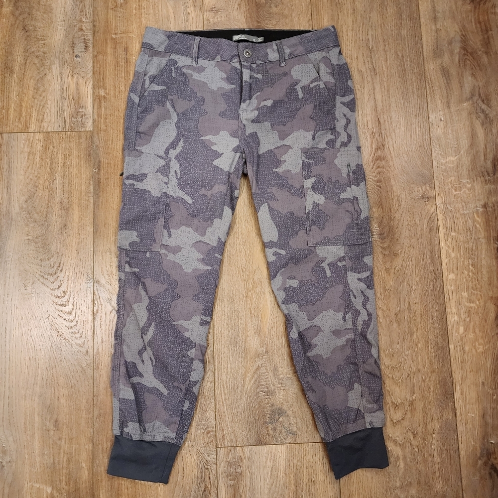 PrAna Gray Camo Sky Canyon Jogger Drawstring Waist Side Zippered Pockets size 6